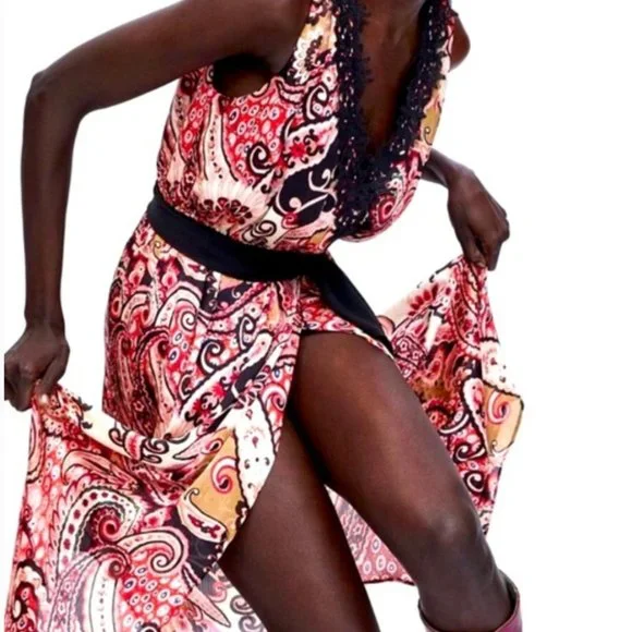 Zara Paisley Print Lace Wrap Dress - Picture 4 of 7